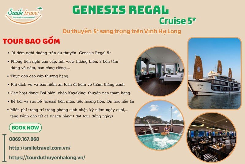 Tour du thuyền Genesis Regal 5 sao 