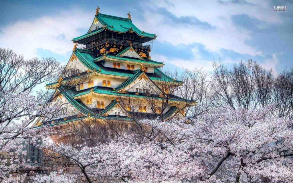 Lâu đài Osaka nổi bật trên nền hoa anh đào tuyệt đẹp