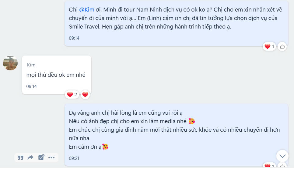 Feedback khách hàng đánh giá tour Nam Ninh Trung Quốc của Smile Travel