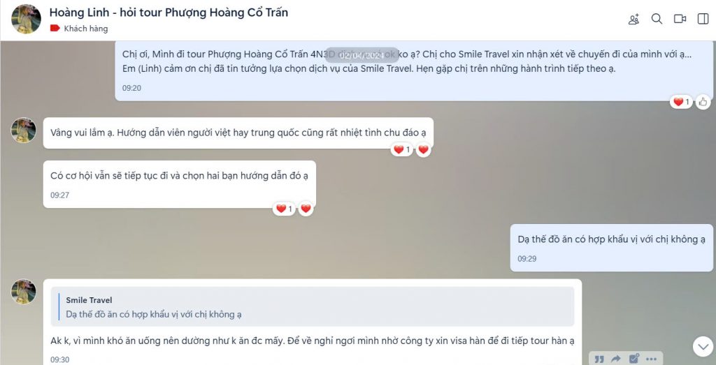 Feedback khách hàng đánh giá tour Trung Quốc - Phượng Hoàng cổ trấn của Smile