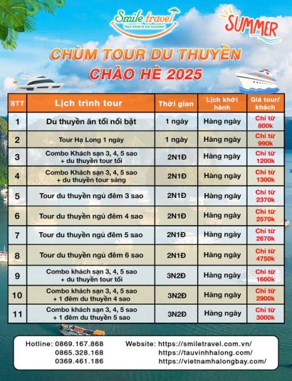 Top tour du thuyền Hạ Long mùa hè siêu khuyến mại