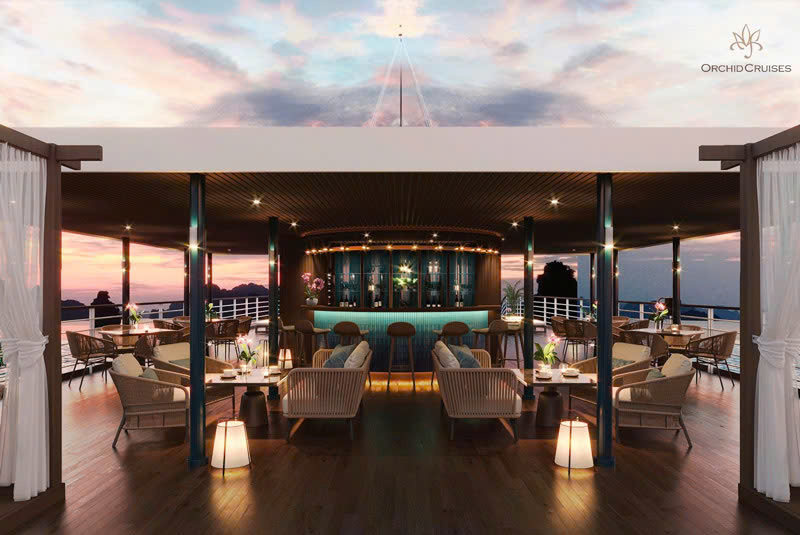 Không gian bar rộng thoáng, view toàn cảnh vịnh